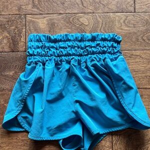 Blue High-Waist Smocked Waistband Shorts